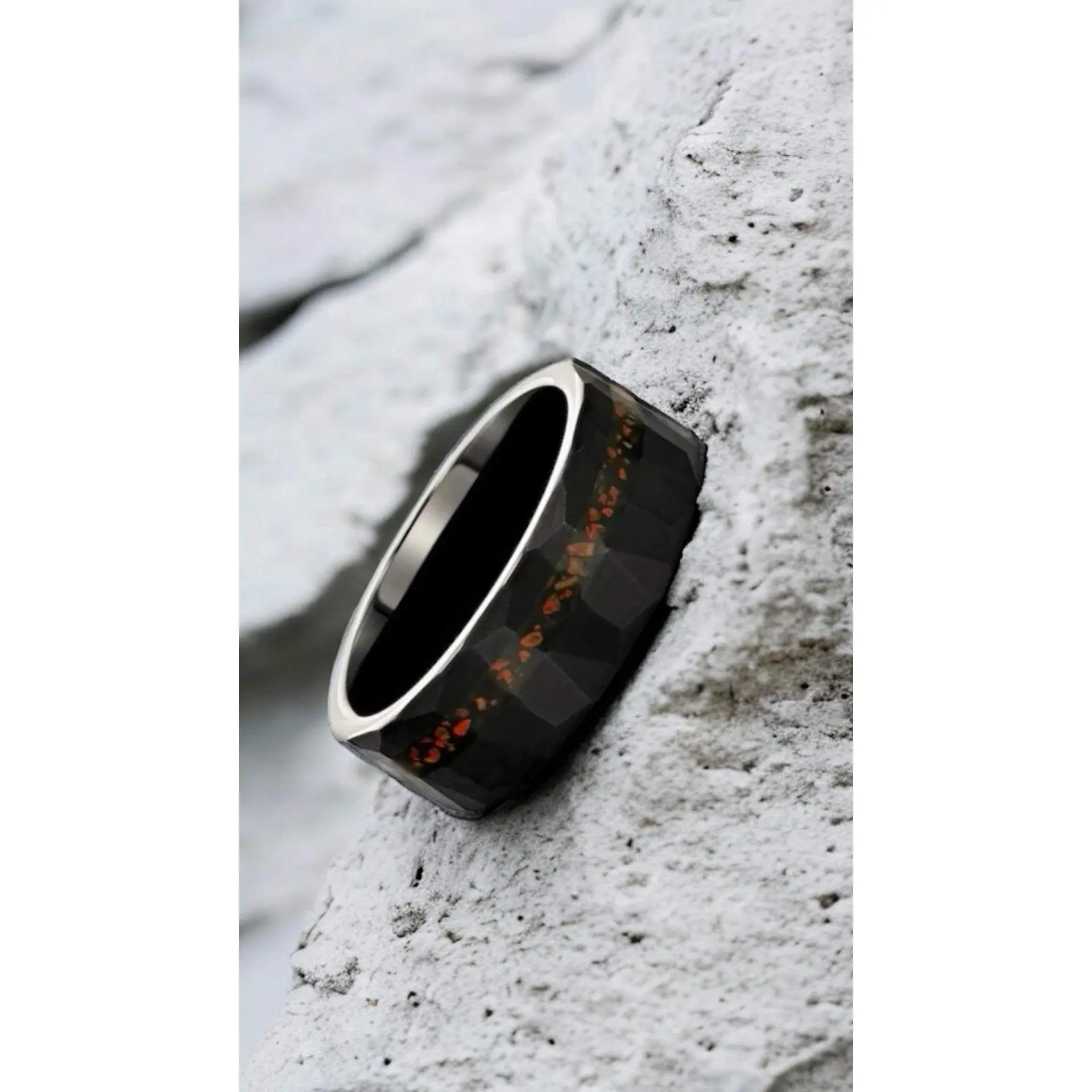 "ECLIPSE" Hammered Tungsten Carbide Dinosaur Bone Ring - Black