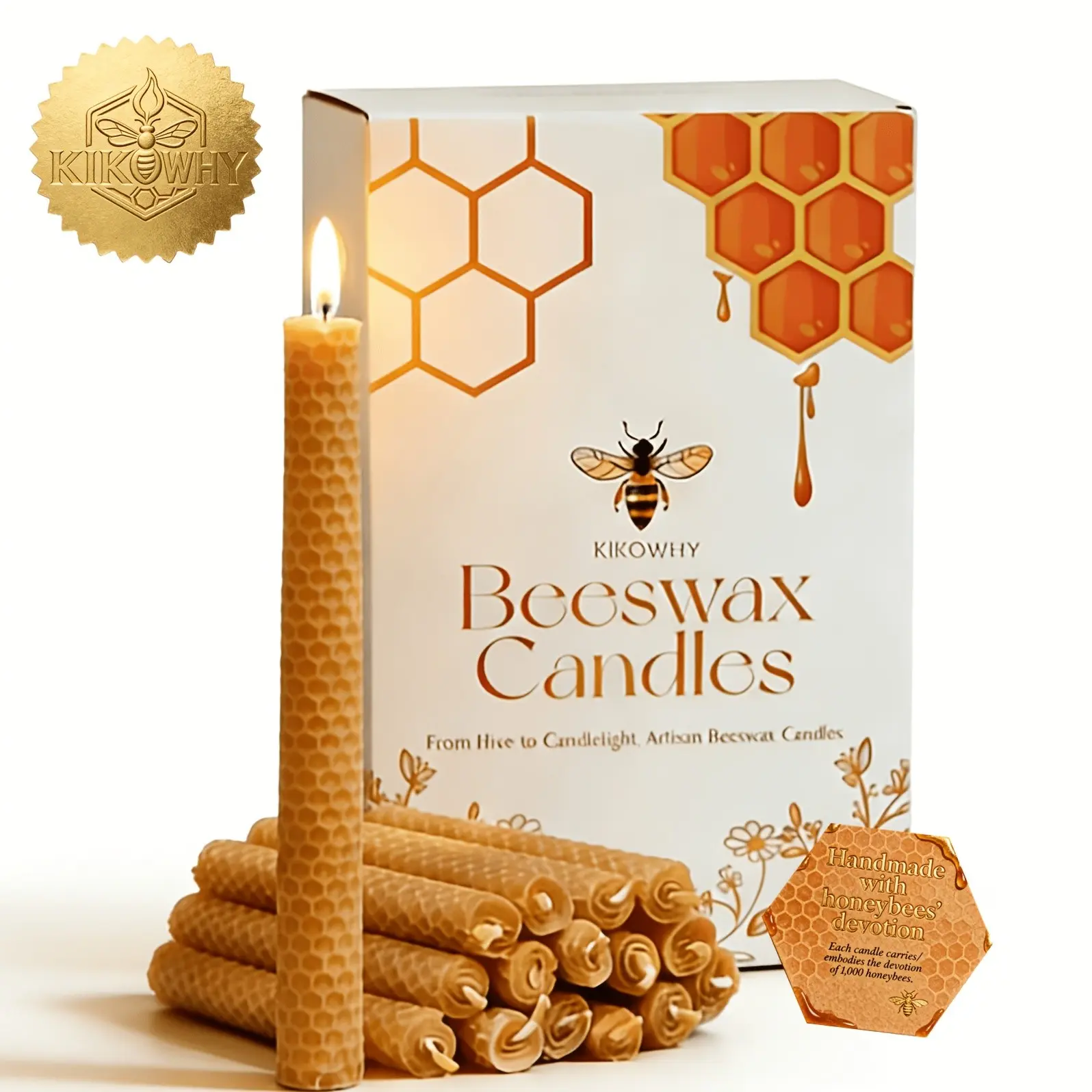 16 handmade honeycomb beeswax candles, 1.5x20cm, gift box set, beeswax yellow, smokeless burning, perfect for Father's Day, Mother's Day, cherry blossom season and gift giving, Handmade Crafts, Handmade Gifts