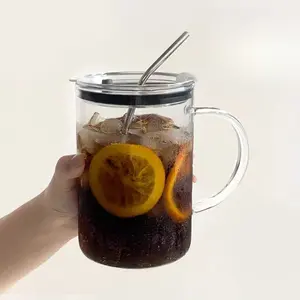 Large Glass with Lid and Straw, High Borosilicate Thin Glass, 33.81 Ounces Heavy Duty Glass Water Cup, Iced Coffee Cup, Summer Winter Drinkware glassware plastic lid glasscups with straw tumbler mug big  cup Peace Stylish