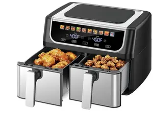 Dual Zone 9.5 Quart Air Fryer with Double Baskets, Independent Temperature Control, Sync Cooking & Shake Reminder, 10 Preset Functions for Easy Meal Prep, Grey or Black