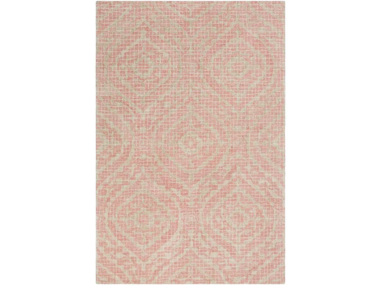 Livabliss PST2302-1616 Hand-Tufted Low-Pile Wool Fiber Piastrella Motif Indoor Area Rug, 18 in., Coral Tones, Cream, Multi-Color