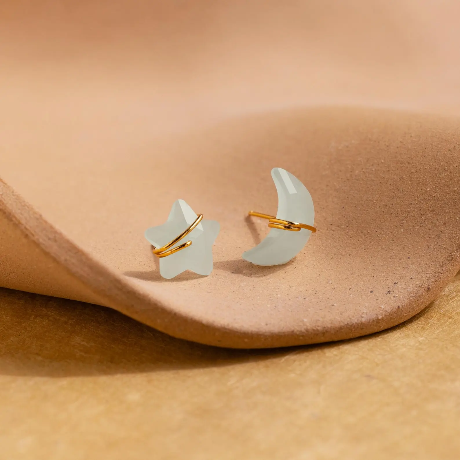 Aquamarine Moon & Star Studs by Caitlyn Minimalist - Mismatched Blue Crystal Stud Earrings - Celestial Jewelry - Birthday Gift