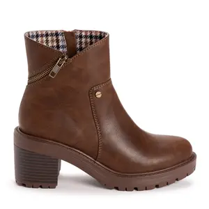 Muk Luks Women's Lucy Lucia Ankle Boot Footwear - Round Toe Shoe with Memory Foam, Decorative Zip, Padded Knit, Stack Heel, and Sweater Cuff