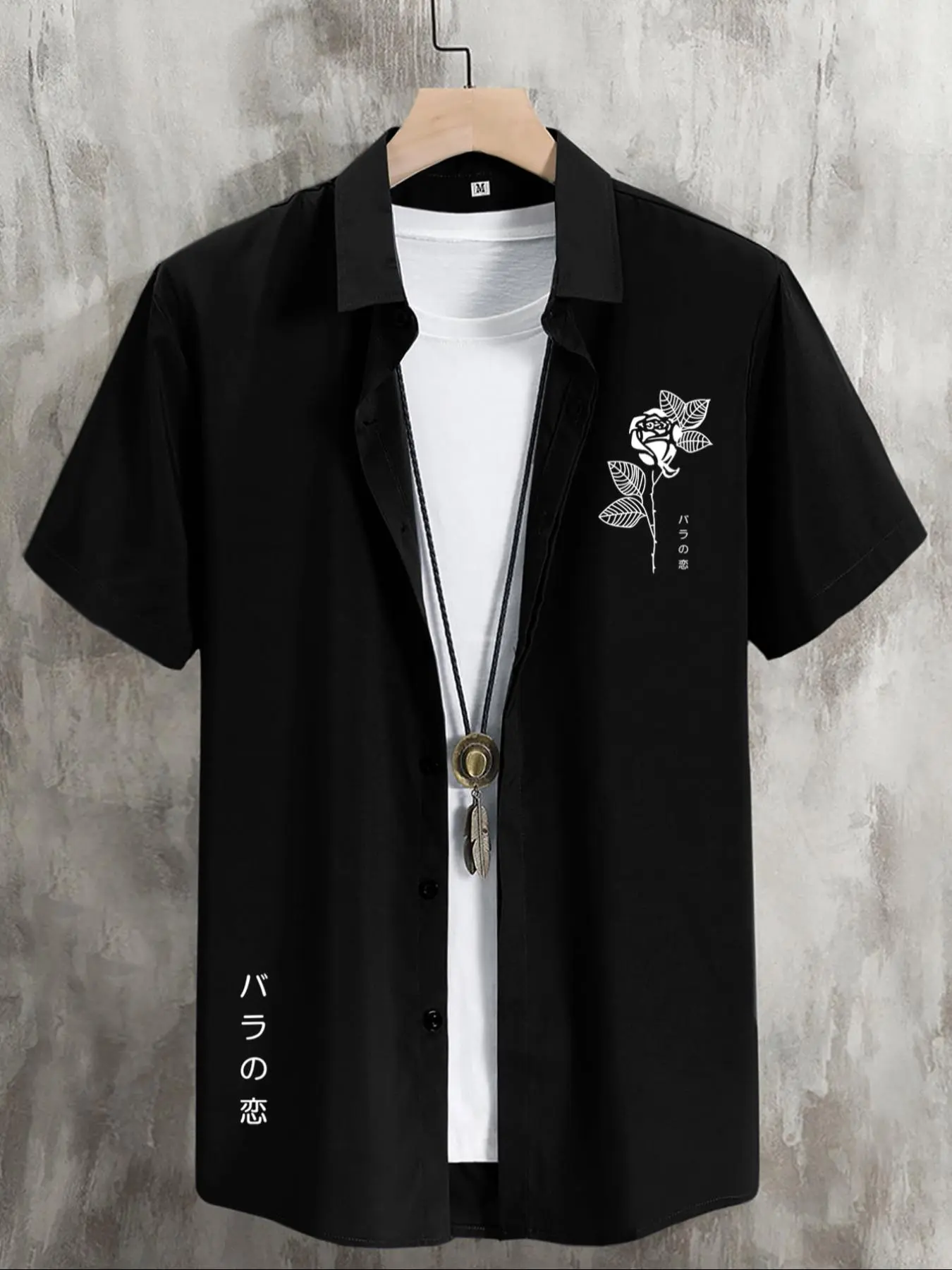 Men's Rose Print Floral Short Sleeve Shirt, casual button down, Casual Button Collared, Loose Comfy Breathable Button Collar Top for Summer, Men's Clothes for Beach Vacation, Casual Street Style, Button Up Tops, Casual Printed Menswear, Menswear