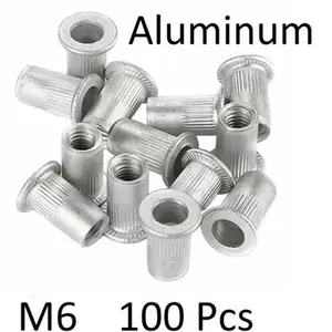 Rivet Nut Flat Head Aluminum Rivet Nut Insert Nut 100 Pack  M6 6mm Nut