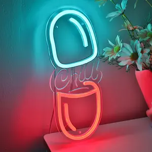 1pc "Chill" Wall-Mounted LED Decorative Neon Sign Light - Glowing Capsule for Relaxation, Plug-in Wall Suitable for Bedroom, Lounge, Spa, Yoga Studio, -Controlled Calming Atmosphere