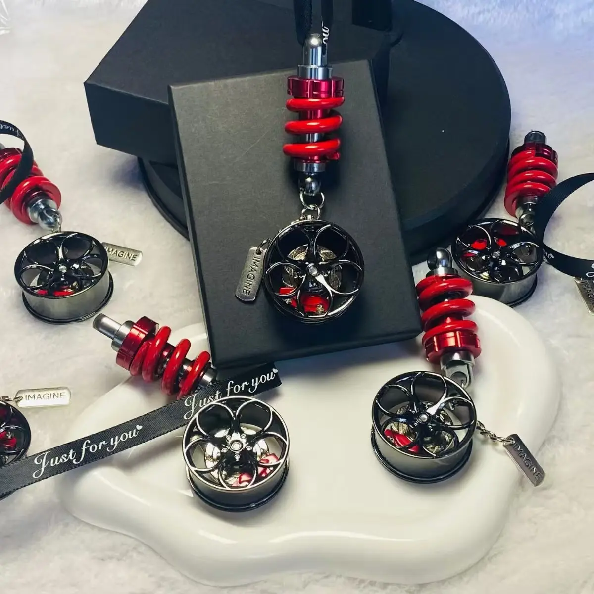 (Gift for Father's Day)Cool Punk Car Wheel Brake Caliper & ShockAbsorber Hanging Ornament, Creative RearviewMirror Decoration, Car Modification Interior DecorGift, Car Accessories