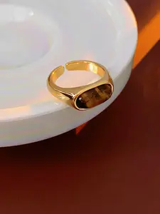 Oval Tiger Eye Stone Ring, Statement Ring, Unisex Elegant Fashion Accessory for Women & Men, Trendy All-match & Exquisite Jewelry for Birthday Gift