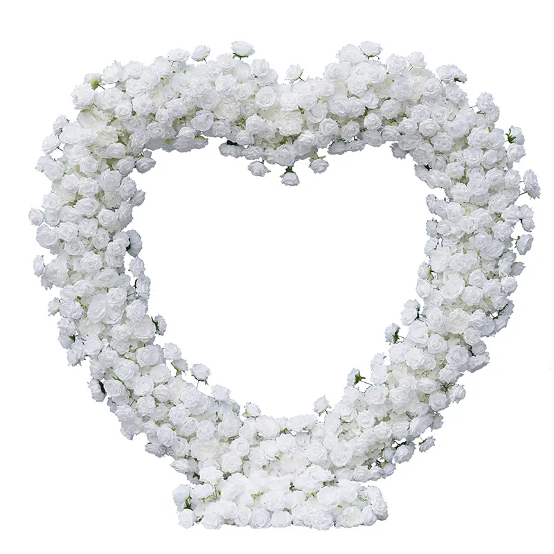 S-A8203 Handcrafted Silky Plastic White Rose Floral Arrangement, Cloth Base Wedding Backdrop - Heart-Shaped Arch Banners, Flower No Stand