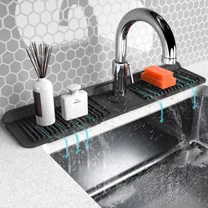 Kitchen Sink Faucet Protector Mat Silicone Folding Splash Guard with Button Lock Draining Mat  Anti-Slip Food-Grade Silicone Dishwasher-Safe Accessories for Bathroom  Faucet Mat Long Extended Faucet Drip Mat waterproof  Steep-Slope Sink Splash fasten