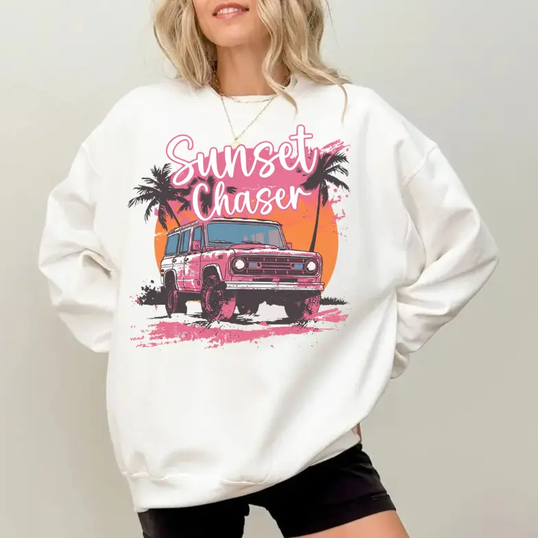 Vintage Ford Bronco Sunset Chaser Graphic Sweatshirt, Retro Truck Road Trip Crewneck, Unisex Casual Pullover, Gift For Her, Full Size, Full Color