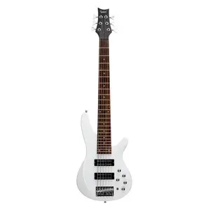 Glarry 44 Inch GIB 6 String H-H Pickup Laurel Wood Fingerboard Electric Bass Guitar with Bag and other Accessories White