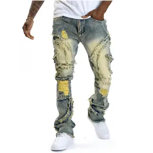 2025 New Men Ripped Stacked Jeans Distressed Slim Fit Skinny Straight Leg Casual Streetwear Black Baggy Jeans with Shirt baggy jeans men Slim Straight Men's Jeans Menswear Long Pants Trouser