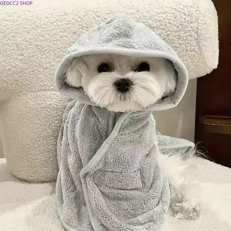 Cute Dog Puppy Bathrobe, Soft Absorbent Pet Bath Towel Robe for Small & Medium Dogs & Cats, Quick-Dry Hooded Pet Grooming Bathrobe, Cozy Pet Drying Accessories