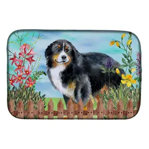 212 MAIN Bernese Mountain Dog Spring Theme Decorative Dish Drying Mat - 14x21 in, Polyester Face, Water-Absorbent Kitchenware Accessory for Kitchen Tableware
