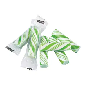 1 1/4" 1 lb. Mini Green & White Apple Hard Candy Sticks - 152 Pc.