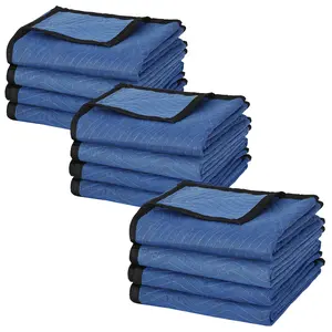 Segawe 12-Piece Heavy-Duty Moving Packing Blankets, 80"x72" (35lb/dz) Quilted Padding Shipping Furniture Pads, Blue Polyester Cushioning for Damage Protection, Washable