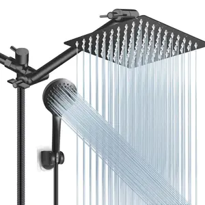 High Pressure Rain Shower Head, 8 Inch Spray Head, Rainfall Shower Head with 11 Inch Extension Arm, 5 Spray Modes, Adjustable Holder, Leak-Proof, Chrome Finish, High Pressure Showerhead