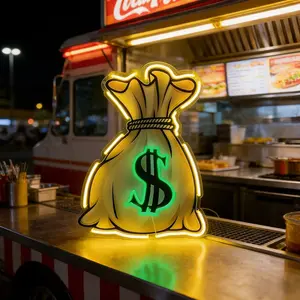 Money Bag Dollar Sign Neon Sign, USB Powered Dimmable Warm Yellow Green LED Neon Light, Money Themed Wall Decor for Man Cave Bar Game Room Office, Wealth Motivational Gift for Entrepreneurs Gamers Guys, size: 40 x 27 cm
