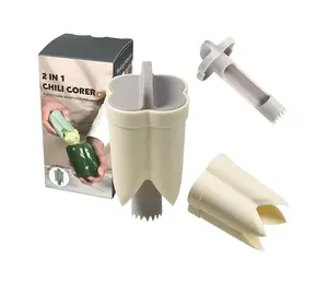 Pepper Corer, 2 in 1 Red Bell Pepper Seed Corer Remover Tool, Fruit & Vegetable Corers Quick Cave Tools for Jalapeno Cutter Deseeder, Beige
