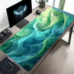 High Quality 1 Extra-Large Gaming Mouse Pad With Teal Gradient Line Art Design, Non-Slip Washable Rubber Base, Large Desk Mat Office Accessory, Computer Decor Dirt-Resistant Gaming Mouse Pad, Ideal Gift For Gamers, Extra-Long Desk Mat, Stylish Office Desk