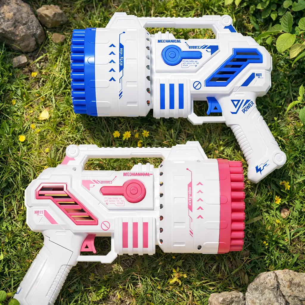 Magic 69-Hole Handheld Rechargeable Automatic Bubble Machine - Leak-Proof Sci-Fi Look ABS Plastic Blower, Single Button Durable Portable Unisex 69-Key-Bubble-Blue Maker for 8-10 Yrs Old Kids’ Outdoor Games & Family Summer Parties