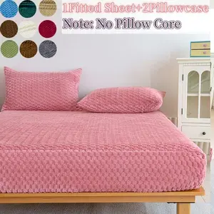 King Queen Size Bed Sheet Set, Soft Bedding Sheet, Soft Skin-Friendly Fabric, Wrinkle Resistant, Includes 1 Fitted Sheet & 2 Pillowcases