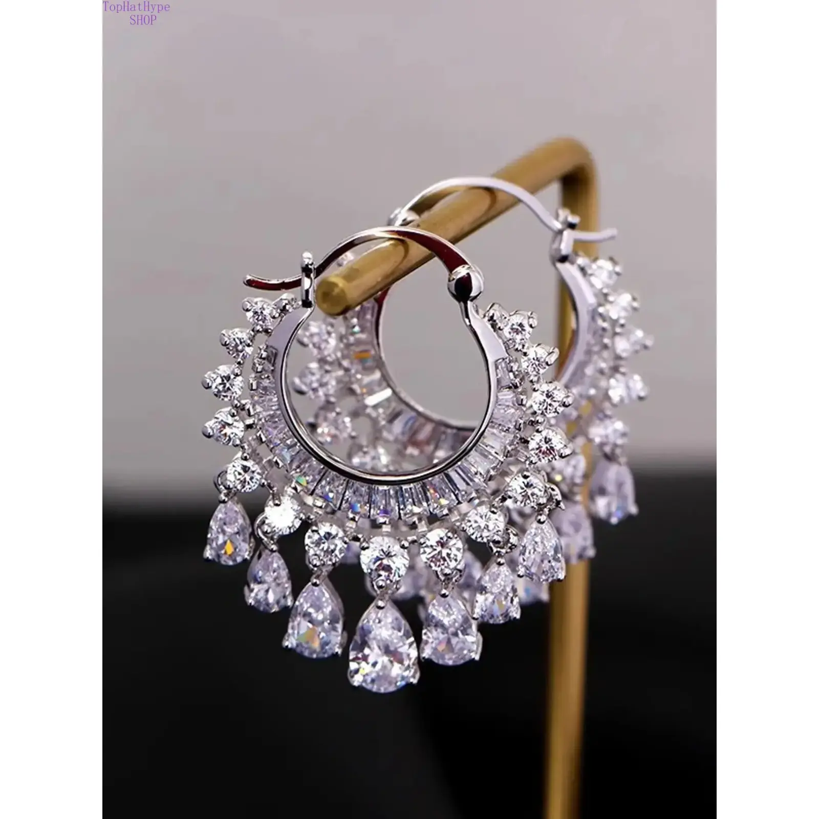Women's Elegant Tassel Dangle Drop Earrings - Shining Hoops Shape Earrings with Teardrop Waterdrop Zircon, Costume Jewelry Accessories for Women, Party & Formal Events, Shining Earrings, Statement Hoops Earrings