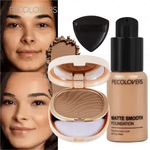 3pcs/set Lightweight Non-Greasy Liquid Foundation & Matte Finish, Medium Coverage Power Foundation  & Power Puff，Isolating Foundation,Dark Circle Concealing, Face Makeup Sets