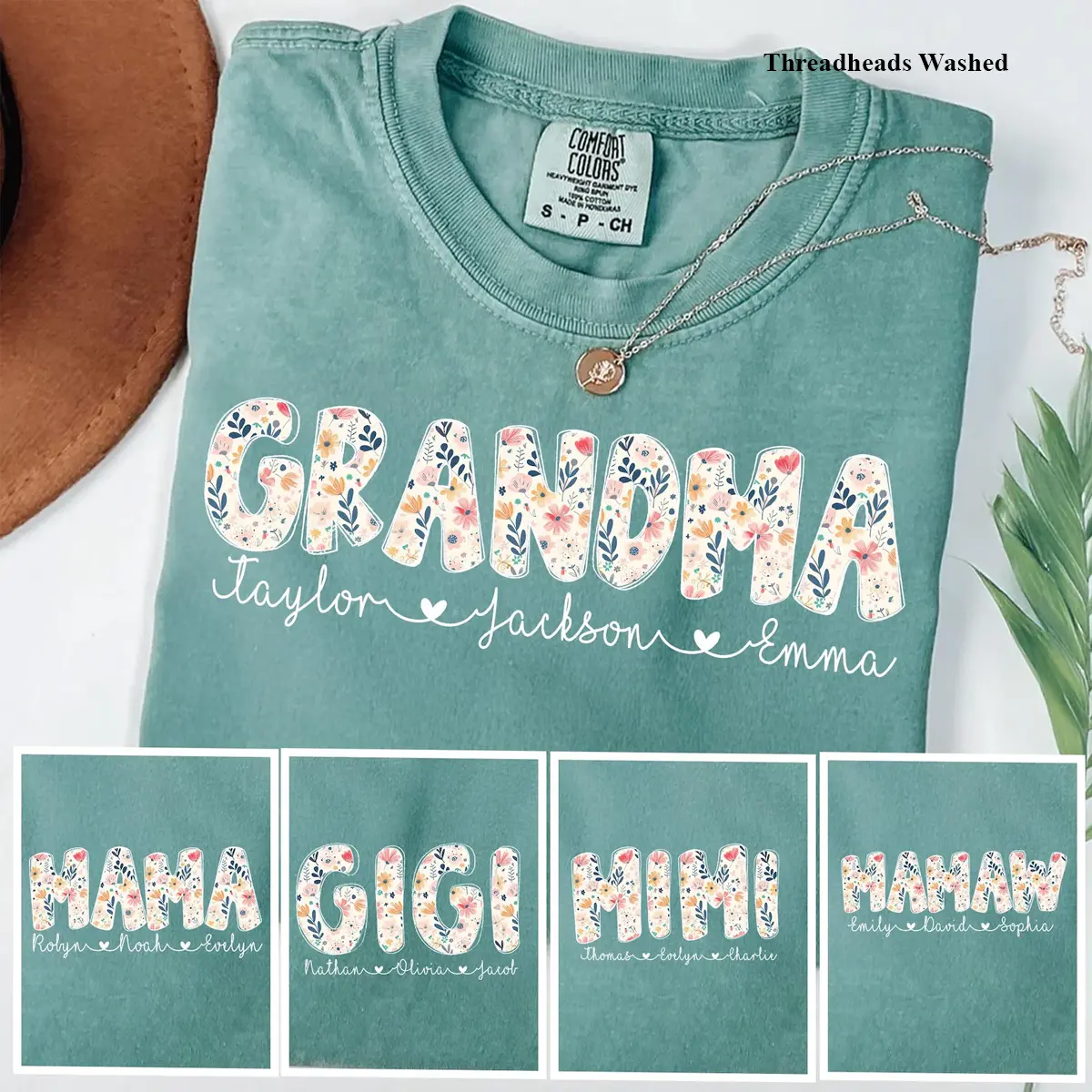 Comfort Colors Personalized Grandma Shirt with Grandkids' Names, Floral Grandma Shirt, Custom Kids' Names Grandma Shirt, Mimi Tee, Gigi Tee, Mama Tee