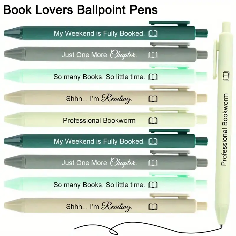 10pcs Book Lover's Ballpoint Pens - Funny Reading Quotes, Black ink - Ideal Librarian, Writer, Book Club Gifts, For Bookworms & Literary Parties, Librarian Appreciation, Writing Stationery, Office supplies, Stationery Writing Tools