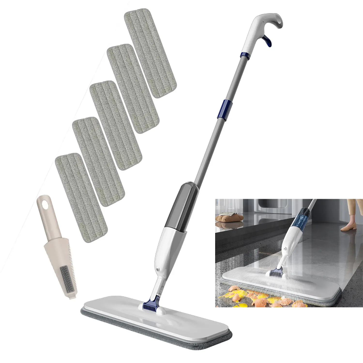 Spray Mop for Floor Cleaning Reusable Dust Mops with 5pcs Washable Pads 250ml Refillable Bottle, Floor Cleaner For Mopping, Handheld Mop