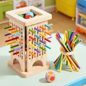 Educational Toy Wooden Block Balance Stacking Game Stick, Kindergarten Focus Training Interactive Family Game Tabletop Logic Thinking Puzzle Toy