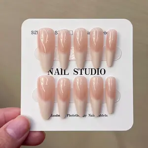 10pcs Clear Nude Gradient Nail Art Set, Almond Shape, Glossy Finish, French Tip, Soft Light Filter, Medium Length, Versatile Color