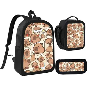 Capybara Child School Backpack with LunchBags ,Pencil Bags ,School Bags for Boys Girls Best Gift-B
