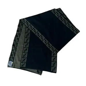 Pre-owned Authentic Fendi unisex men's women's pure wool black green double sided Scarf