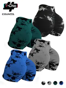 Women's High Waist Seamless Gym Shorts, Tie Dye Side Slit Design, Spring Summer Outdoor Sports Clothing, Slim Comfort Fit, Fitness Summer Bottoms