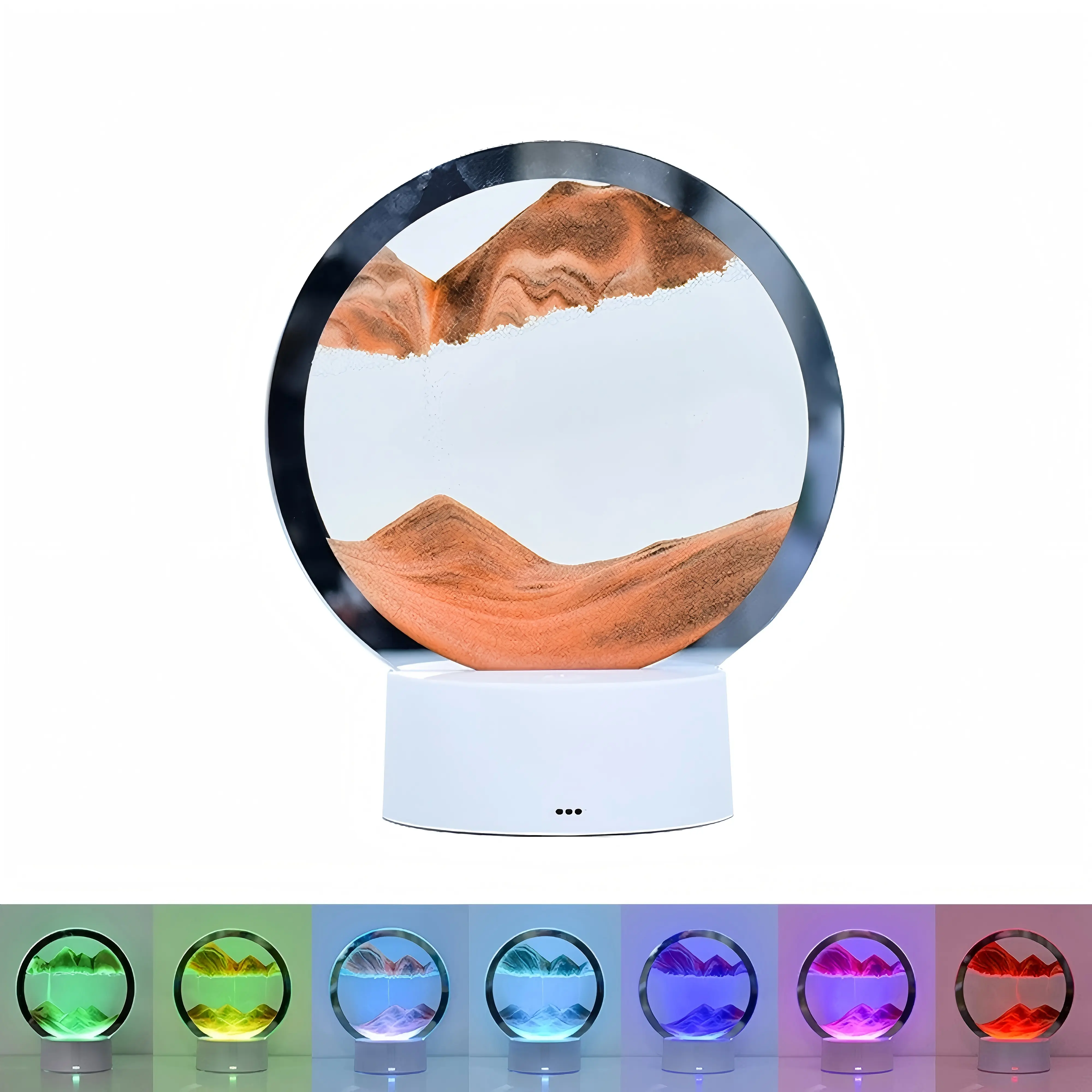 ELNMLHT 3D Moving Sand Art Decor with Light Round Glass Flowing Sand Home Decor Living Room Craft Ornament Office Desk Circular Art Halloween Christmas Decorations Stress Relief Gift