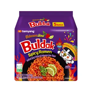 Buldak Korean Spicy Chicken Stir Fried Ramen Habanero Lime Flavor Super Hot Spicy Noodles Authentic Ramyun (Pack of 5)