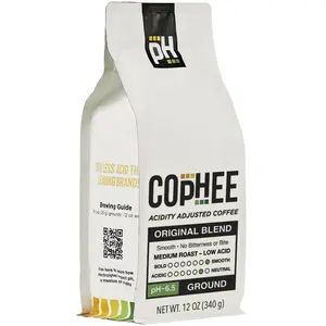 COpHEE - Low Acid Coffee for Reflux, Heartburn and Indigestion - Electrolyte Infused for Acid Reduction - 6.5 pH - 12 oz Ground Medium Roast - Original Blend Ground