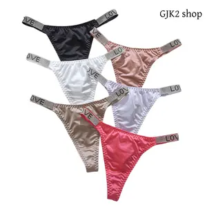 6Pcs Women's Rhinestone LOVE Letter Satin Thong - Low Rise High Cut Cheeky Underwear, Silky Seamless Gym Panties