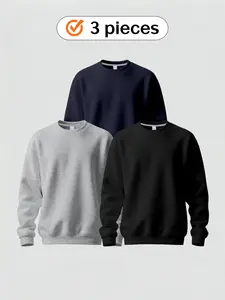 Men's 3-Piece Long Sleeve Crew Neck Sweatshirt Set -  A Must-Have for Fashion-Conscious Men & Daily Commuters, Versatile for Leisure, Street Style & Everyday Outfits, Solve Wardrobe Boredom with Multiple Stylish Looks in One Bundle