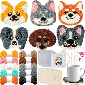 Puppy Punch Needle Coaster Kit - 6 Patterns Dog Punch Needle Embroidery Craft Kit, DIY Felting Coaster for Adults Beginners with Adhesive Yarns Fabric Felt Hoop Tools Instruction