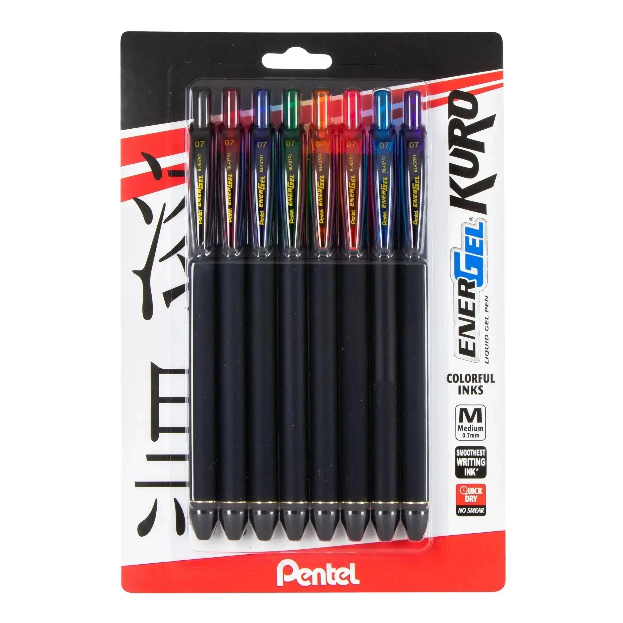 EnerGel Kuro Aesthetic Gel Pens Set, 0.7mm Medium Line, Assorted Ink, 8-Pack Office Stationery with Comfortable Grip, All EnerGel Refills, Effortless Portability, Colored Pens for Note Taking