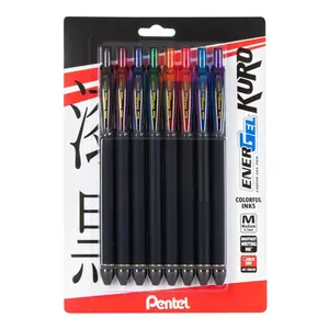 EnerGel Kuro Colored Gel Pens Set, 0.7mm Medium Line, Assorted Ink, 8-Pack Writing Stationery for Office Use, Colored Pens Set