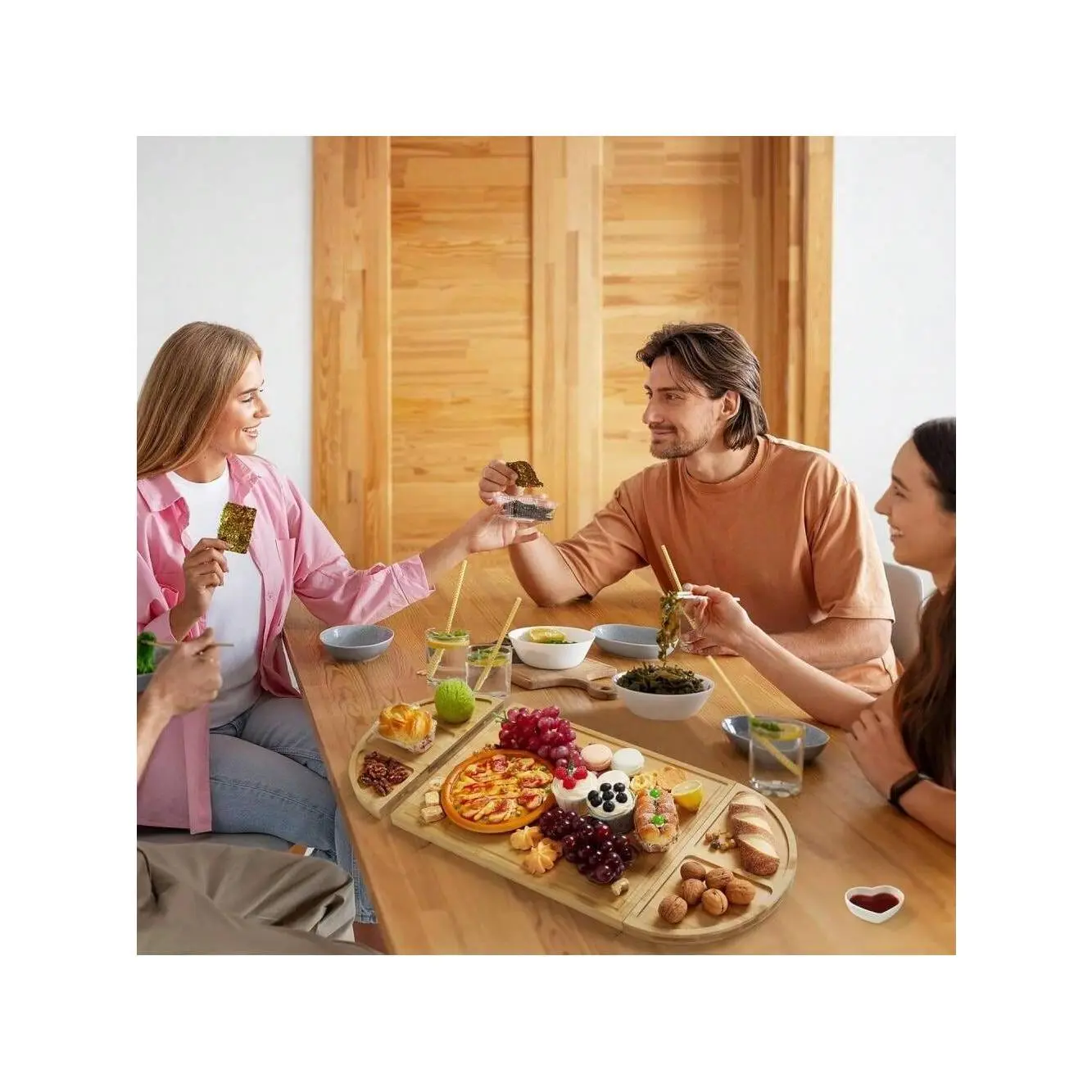 3 Pcs Magnetic Cheese Board Set, Bamboo Cutting Board Set, Wooden Chopping Board With Deep Juice Grooves, Large Cheese Platter, Magnetic Serving Board For Party, Wedding