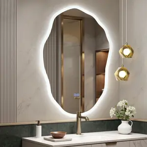 Irregular Shape Frameless Lighted Bathroom Vanity Mirror Backlit Front Lit Dimmable Anti Fog Wall Mounted Modern Design
