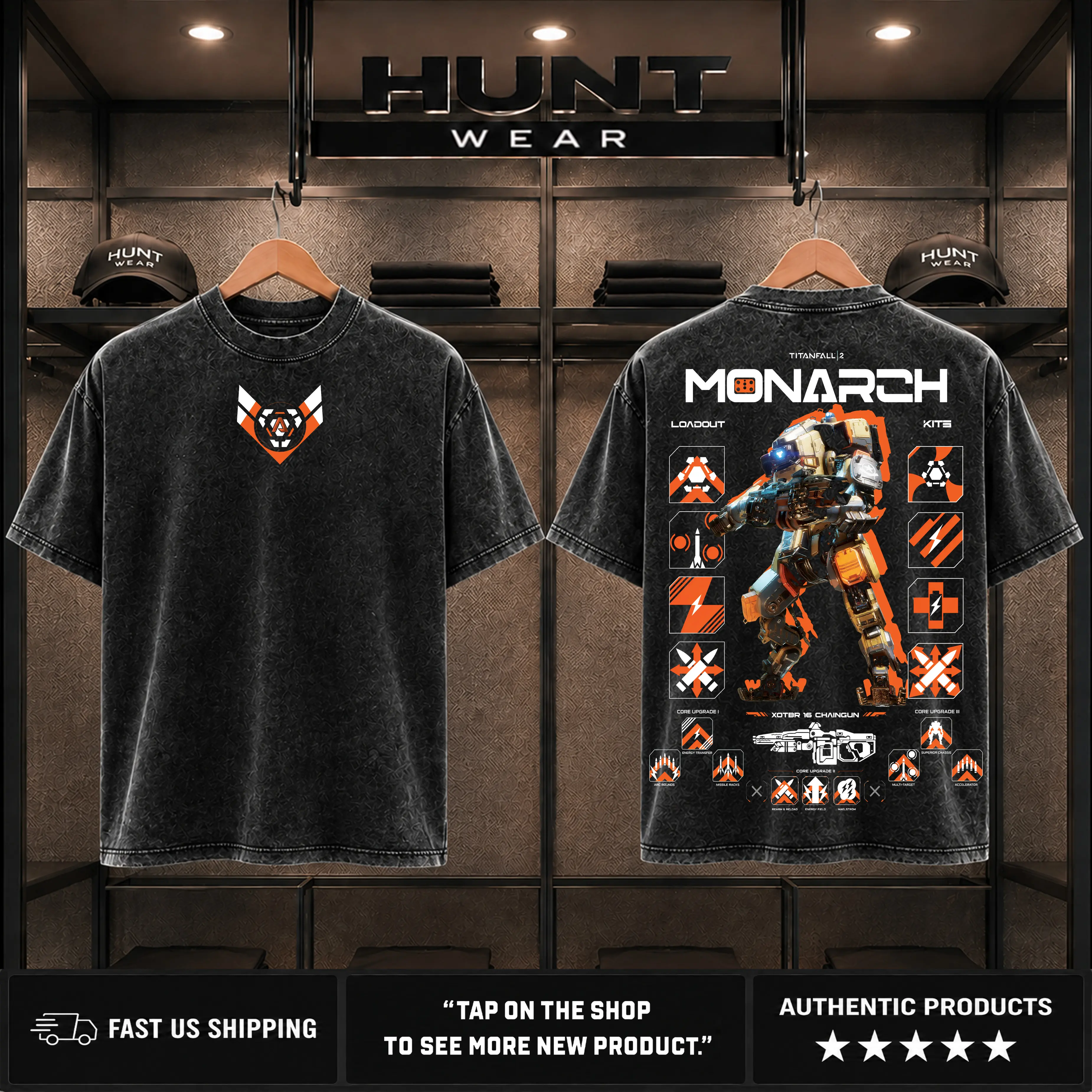 MONARCH - Titan Fall 2 Game Washed T-shirt, Tank Top, Sweatshirt, Hoodie Casual graphic tee lover game acid wash, Fabric, Menswear Top Graphic Hoodie Print Straight Tee Streetwear