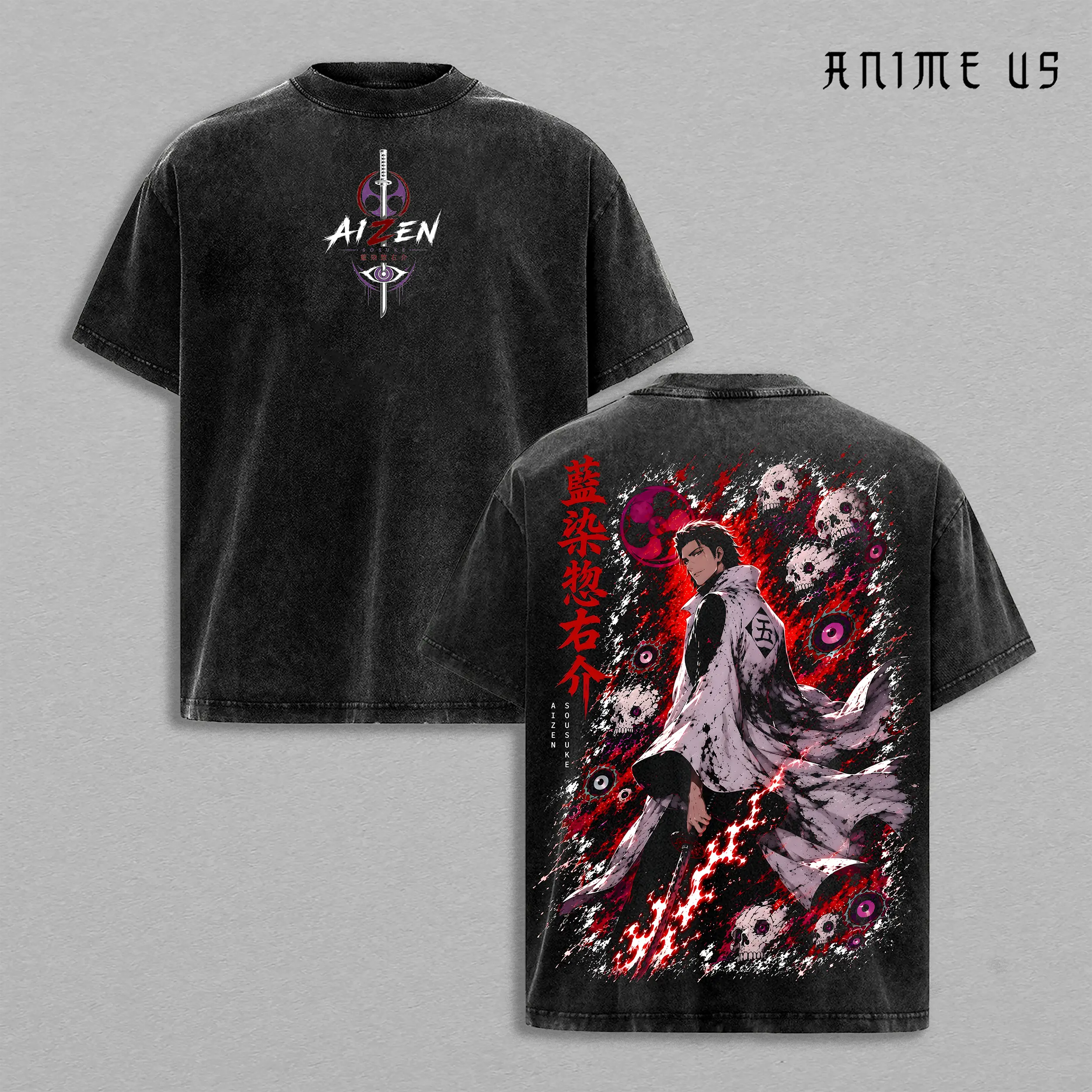 Aizen Sosuke Thousand Year Blood War Bleach Anime Shirt Villain King Vintage Washed Oversized Graphic Tee Soul Reaper