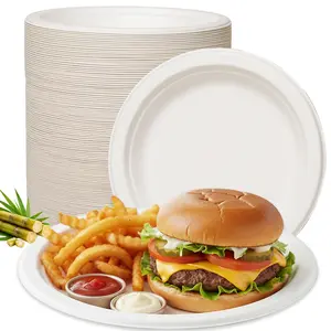 FPN Round Compostable Plates Heavy Duty Disposable Plates | Sugarcane Biodegradable Paper Plates, Microwave & Freezer Safe for Parties, Weddings, Catering & Daily Meals